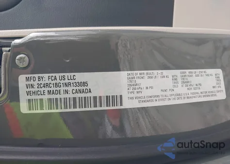 2022 Chrysler Pacifica Touring L from USA, damaged, VIN 2C4RC1BG1NR133085